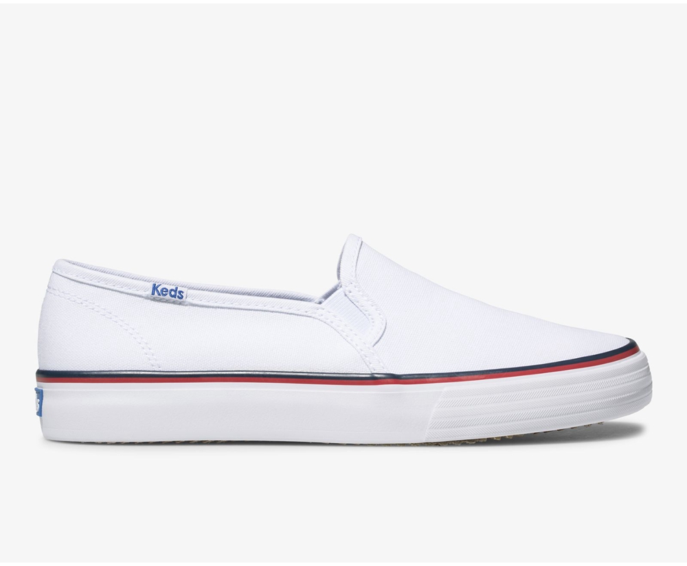 Slip Ons Keds Mujer Blancas - Washable Double Decker Varsity - 482-GXEFQI